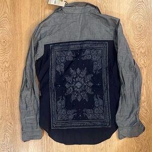 Harley Davidson Shirt Denim Snap Button Long Sleeve Pockets Bandana Size Small